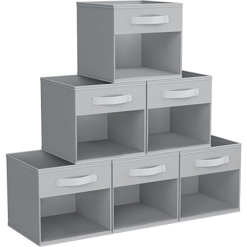 DIMJ Storage Cubes, 6 Pack Cube Storage Bin, Foldable Storage Cubes with Window, Closet Storage Bins with Handle, 11 x 11 inch Storage Cubes for Clothes, Toys, Books (Grey)