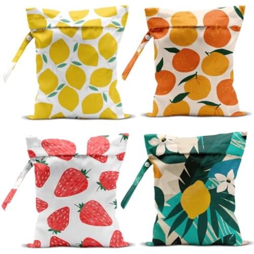 4 Pack Wet Bag for Swimsuit, Beach Travel Essentials Wet Dry Bag, for Sunscreen Toiletry Dirty Clothes Yoga Gym Diaper, Friend Summer Beach Vacation Gifts. Fruit Series