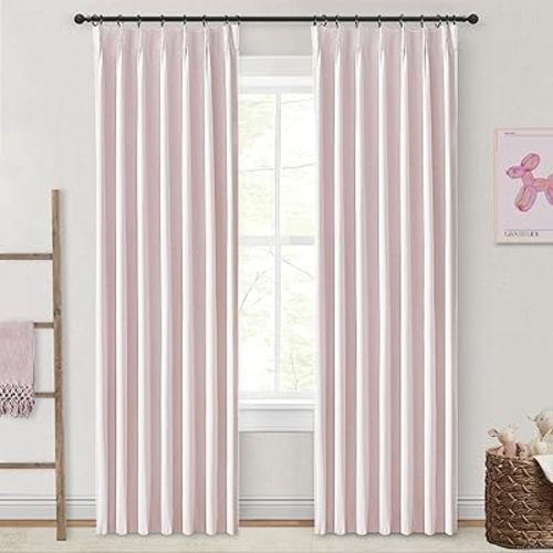 Light Pink Pinch Pleated Window Curtain Panels with Full Blackout Back 84 Inches Long, Insulated Linen Textured Drapes for Bedroom Summer Heat Modern Window Treatment for Girls Room 40" Wx84 Lx2Panels