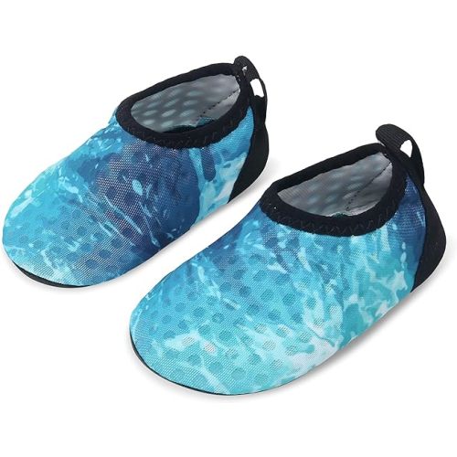 JIASUQI Baby Boys and Girls Barefoot Swim Water Skin Shoes Aqua Socks for Beach Swim Pool - 0-6 Months Infant - Water Wave