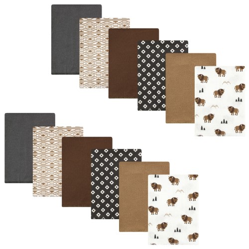 Hudson Baby Cotton Flannel Burp Cloths Bundle, Wild Buffalo, One Size - Wild Buffalo - One Size