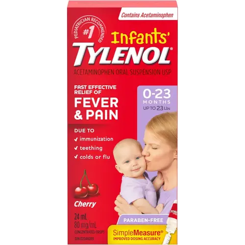 Tylenol Infant Fever, Teething and Pain Reliever for Baby, Cherry Suspension Medicine, 24ML