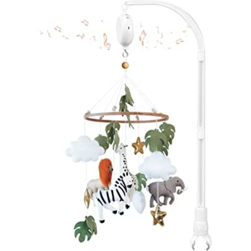 Musical Jungle Baby Crib Mobile for Boys & Girls - Wild Animals Nursery Mobiles - Safari Nursery Room Decor - Bassinet Mobile with Extension Arm Holder, 1.0 Count