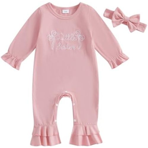Newborn Baby Girl Clothes Long Sleeve Doll Collar Bow Embroidery Onesie Romper Spring Hospital Coming Home Outfit