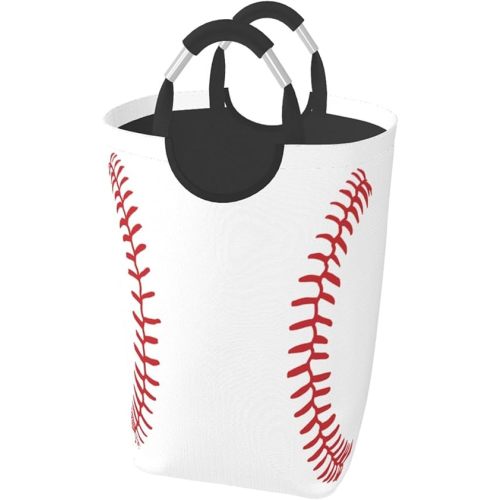 Baseball Texture Collapsible Laundry Basket with Handle - Funny Laundry Hamper for Dorm, Family Bathroom Decor Storage - 50L