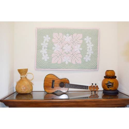100% HAND MADE Hawaiian Quilt Decor 20&quot;x 30&quot; monstera leaves and plumeria flowers
