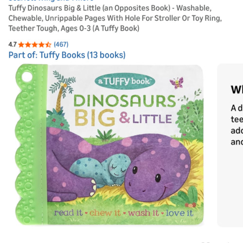 Tuffy Dinosaurs Big & Little (an Opposites Book) - Washable, Chewable, Unrippable Pages With Hole For Stroller Or Toy Ring, Teether Tough, Ages 0-3 (A Tuffy Book)