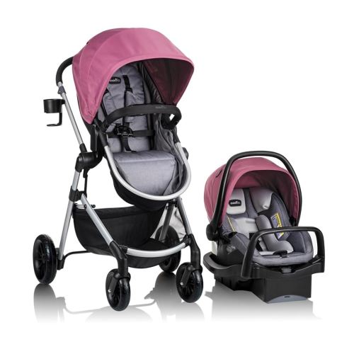 Evenflo Pivot Modular Travel System, Lightweight Stroller, Sleek & Versatile, Easy Infant Car Seat Transfer, Oversized Storage Basket, Travel Stroller, 3-Panel Canopy, Dusty Rose