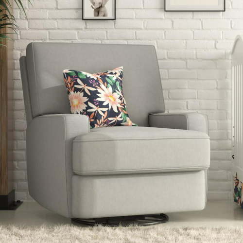 Baby Relax Rylan 4-in-1 Swivel Glider Rocker Recliner Chair, Gray Velvet