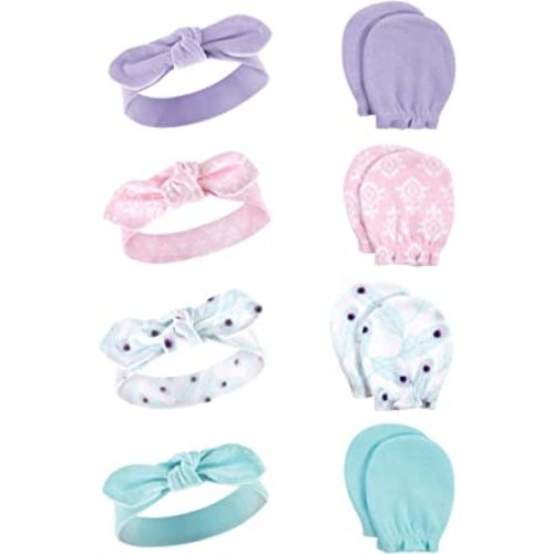 Hudson Baby Baby Girls' Cotton Headband and Scratch Mitten Set