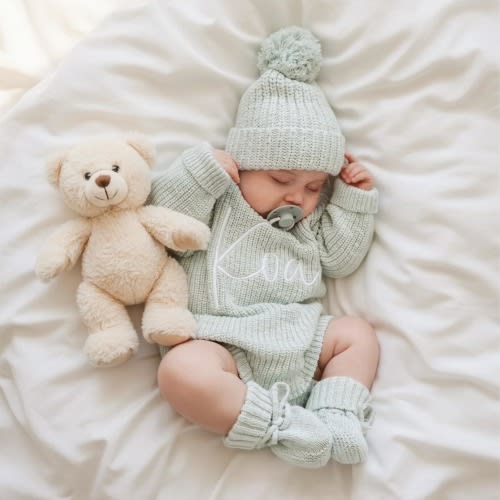 Personalized Newborn Hospital Outfit, Baby Coming Home Set, Baby Sweater Romper, Knit Homecoming Onesie, Newborn Pullover Jumper