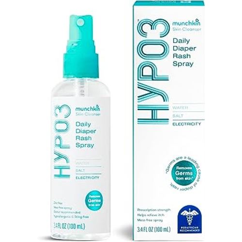 Munchkin® HYP03 Diaper Rash Hypochlorous Acid Spray for Face and Body, FSA Eligible, Removes Rash-Causing Germs, Helps Promote Healing, Gentle for Sensitive & Eczema-Prone Skin, 3.4oz