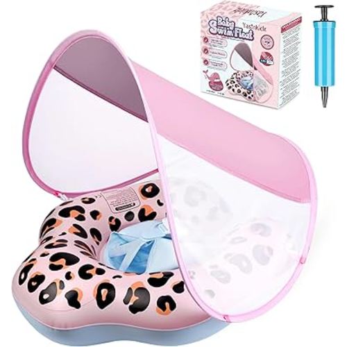 Baby Pool Float, Leopard Toddler Pool Float Baby Float with Canopy, Infant Pool Floats for Kids 6-36 Months(18-33 lbs)