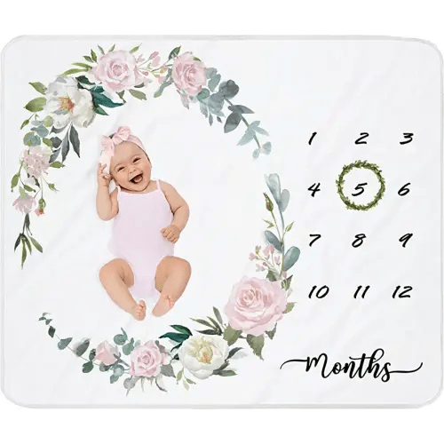 Baby Milestone Blanket Girl|Newborn Monthly Milestone Blanket|Rose Nursery Decor|Baby Girl Photo Background Prop Picture Blanket with Wreath and Headband