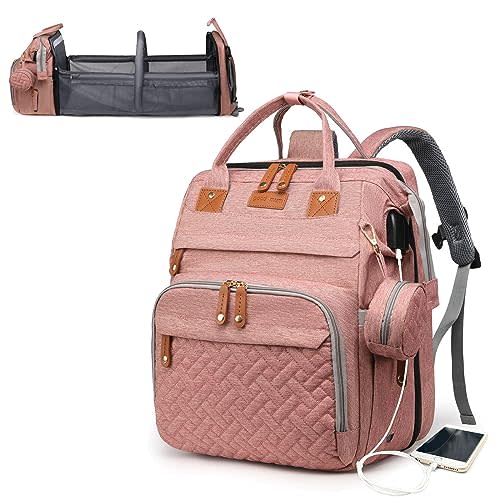 Astro Alan Baby Diaper Bags with Changing Station, Waterproof Diaper Bag Backpack for Moms Dads with USB Charging Port, Baby Shower Gifts, Large Capacity diaper backpack, Pink