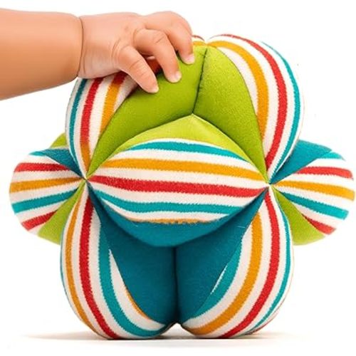 Shumee Colorful Plush Fabric Ball for Babies | Baby Textured 5" Ball | Multicolored | Lab Certified | Montessori Soft Ball Toys | Developmental Clutch with Rattle, Infant/Babies | Newborn Gifts