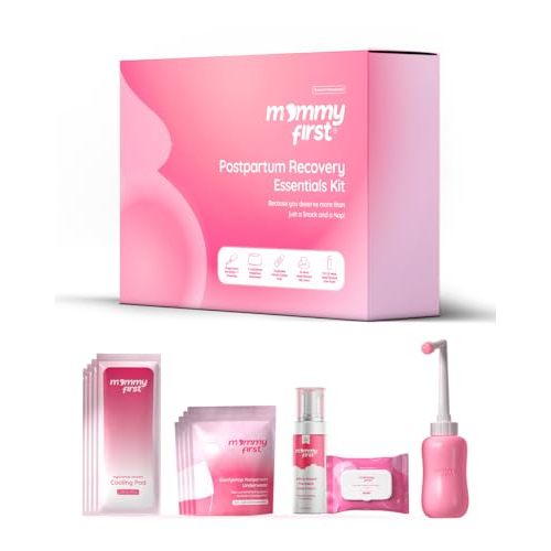 Mommy First® Postpartum Recovery Essentials Kit – Thinnest 2-in-1 Cooling Pads, Witch Hazel Healing Foam, Witch Hazel Liners, Upside Down Peri Bottle & Breathable Underwear – Complete Postpartum Care
