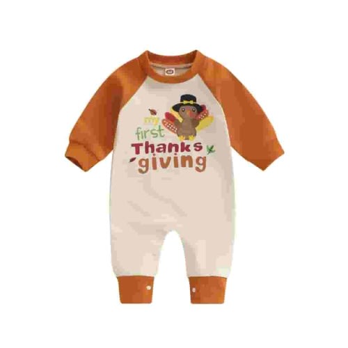 Qtinghua My First Thanksgiving Baby Boy Girl Outfit Newborn Little Turkey one-piece Romper Jumpsuit 1st Thanksgiving Clothes