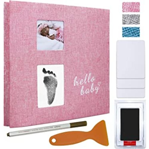 Vienrose Baby Photo Album Self Adhesive Memory Book 4x6 Magnetic Scrapbook Kit with Clean-Touch Ink Pad Handprint Footprint and A Metallic Pen for Boy/Girl 2 Windows 40 Pages