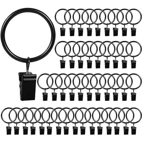 46 Pack Shower Curtain Hooks, Curtain Clips Metal Hooks Curtain Rings with Clips Curtain Hangers Black Curtain Rings, Curtain Rod Clips Photo Small Clips Shower Curtain Hanger for Indoor Outdoors
