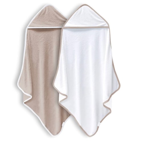 BAMBOO QUEEN 2 Pack Baby Bath Towel - Rayon Made from Bamboo, Ultra Soft Hooded Towels for Kids - X Large Size for 0-7 Yrs (White and Brown, 37.5 x 37.5 Inch) - 37.5x37.5 Inch (Pack of 2)