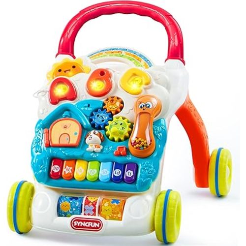 SYNCFUN Baby Learning Walker, 2 in 1 Sit to Stand Learning Toys, Baby Toys 6-12 Months, Educational Toys for 1 Year Old, Push Walker Gift with Wheels for Infant Boys Girls