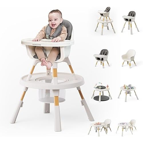 8-in-1 High Chair,Infant and Toddler High Chair with Removable Tray, Seating for 8 Stages of Development from Infant to Toddler, Convertible Baby high Chair with Activity Center,Davy Grey