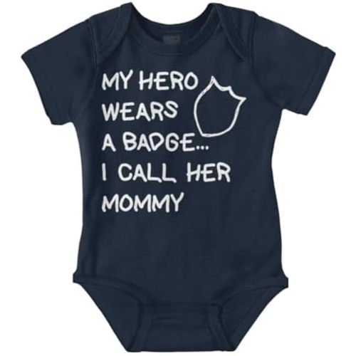 Brisco Brands My Hero Wears Badge I Call Her Mommy Baby Romper Boys or Girls