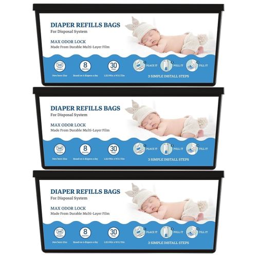 Diaper Refill Bags Compatible with Genie Easy Roll & Platinum Diaper Pails, 7-Layer Odor Control, Extra Thick, Holds up to 4200 Newborn Diapers,90 Bags