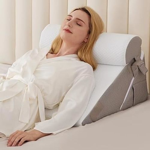 3PCS Wedge Pillow Set for After Surgery, Wedge Pillow for Acid Reflux Relief, Bed Wedge Pillow With Adjustable 9&12inch for Headboard,Sleeping, Orthopedic Memory Foam for Neck&Back Support, White/Grey