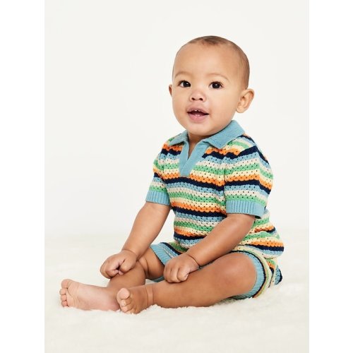 Sweater-Knit Collared Top and Shorts Set for Baby