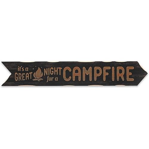 Great Night for a Campfire Arrow Wood Wall Decor - Rustic Campfire Wall Art for Lake House, Cabin or Man Cave