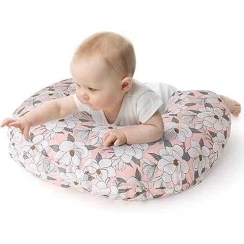 The Peanutshell Nursing Pillow & Cover - Soft Newborn Nursing Baby Girl Pillow Covers, Supportive & Comfortable Breastfeeding, Tummy Time Baby Essentials - Magnolia