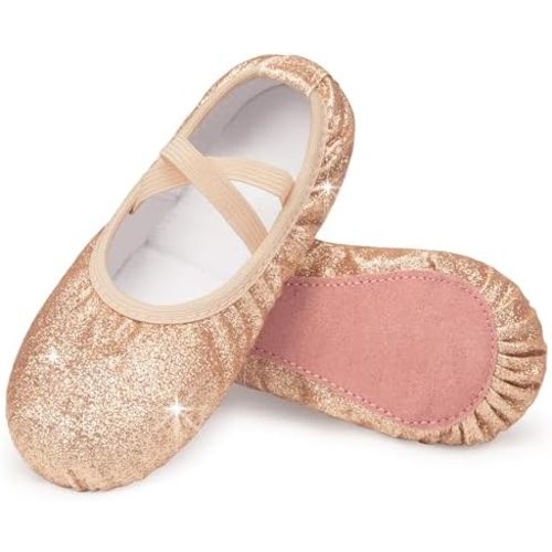 Stelle Ballet Shoes for Girls Glitter | Metallic Faux Leather Ballet Slippers Dance Shoes for Toddler/Little/Big Kids
