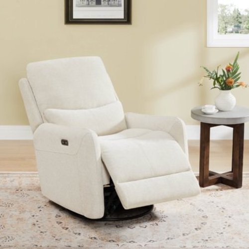 CHITA Power Swivel Glider Recliner with Lumbar Pillow and Type-C & USB Ports for Living Room Electric Rocker Upholstered Faux Leather Nursery Reclining Sofa