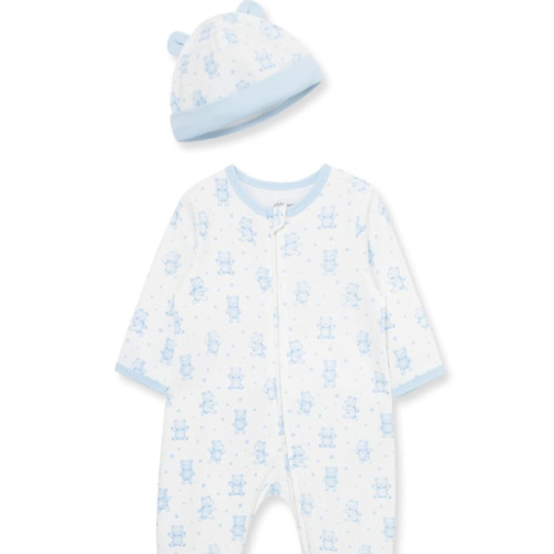 Little Me Baby Boy Clothes 2-Piece Baby Sleeper and Cap Set, 100% Cotton Footies Baby Essentials, Preemie to 9 Months