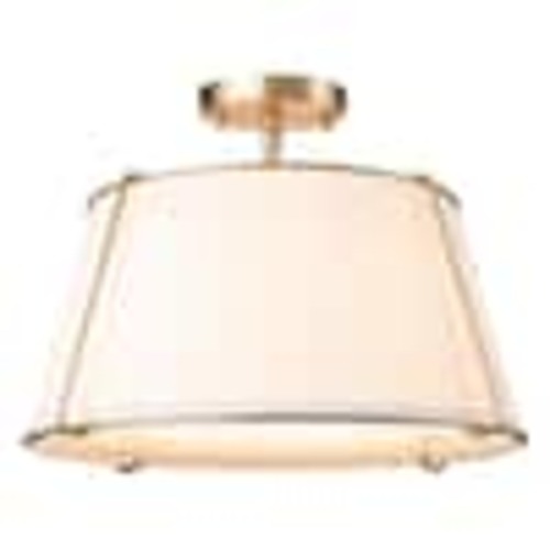 HUOKU Haven 16.9 in. 4-Light Brushed Brass/White Swag Semi-Flush Mount with White Fabric Shade and No Bulbs Included PD1049471