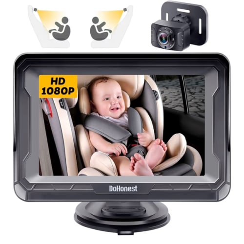 DoHonest Baby Car Camera HD 1080P - Rear-Facing Car Baby Monitor with Night Vision, Adjustable View Angle, Easy Setup, Anti-Glare Display, Safety for Kids & Infants