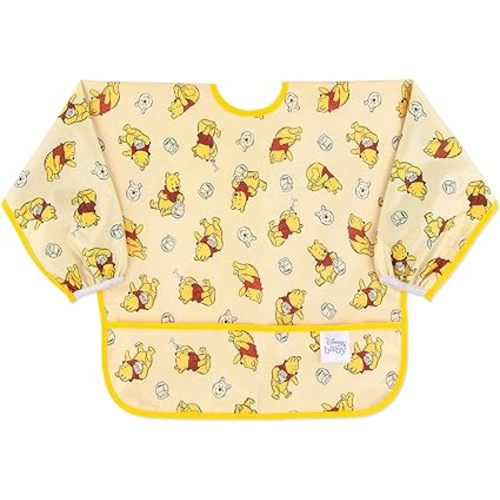 Bumkins Sleeved Bib Baby Bib, Toddler Bib, Smock, Waterproof Fabric, Fits Ages 6-24 Months - Disney - I2 Winnies Hunny