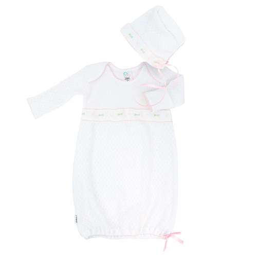 Swiss Floral Overlap Shoulder Gown & Bonnet Gift Set