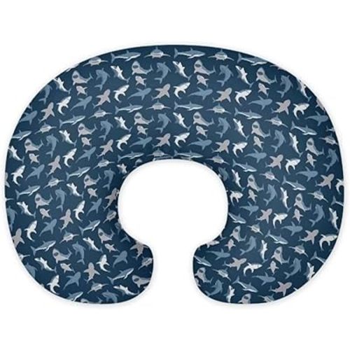 Blue Shark Print Nursing Pillow Cover for Baby Girl, 1 Pack Soft Removable Breast Feeding Pillow Cover, Cotton Nursing Pillow Cases Fit Standard Nursing Pillow