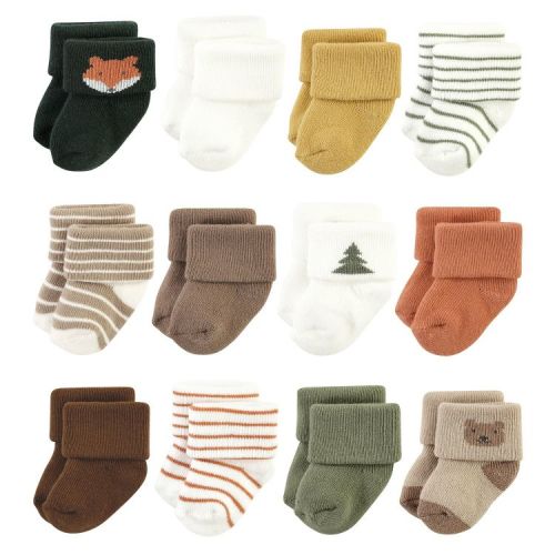 Hudson Baby Cotton Rich Newborn and Terry Socks, Harvest Bear, 6-12 Months