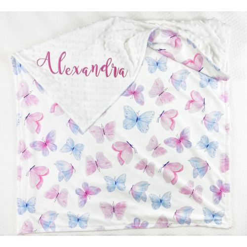 Baby Girl Blanket with Name, Blanket with Butterflies, Personalized New Baby Gift Girl, Minky Blanket with Name, Baby Gift Girl Newborn,79