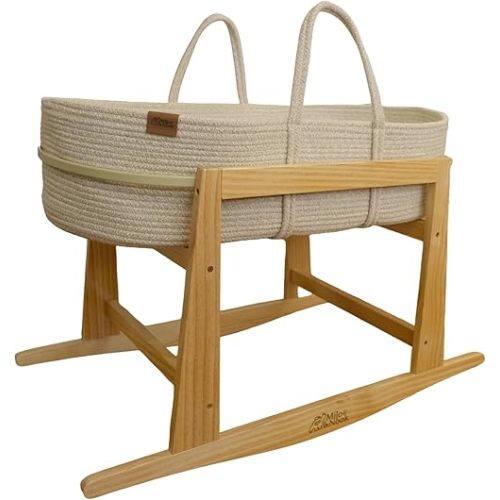 Milo & Nook Baby Changing Basket with Pad & Moses Basket Stand – Soft Cotton Nursery Basket, Waterproof Pad & Removable Washable Cover, Complete Changing Station for Newborn