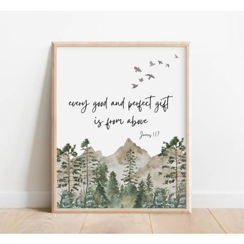 James 1:17 Print, Every Good and Perfect Gift is From Above, Bible Verse Wall Art, Christian Gift, Scripture Print, Watercolor Landscape Men