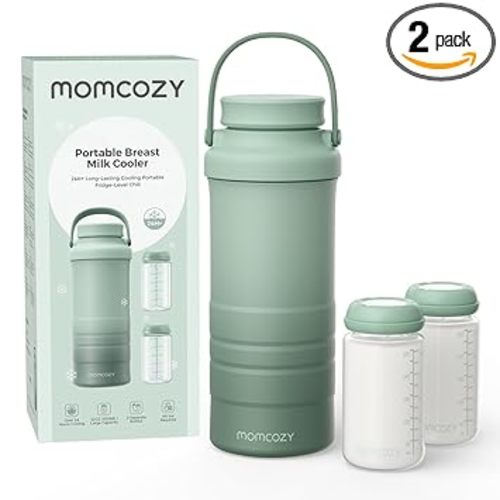 Momcozy 22oz Portable Breast Milk Cooler for Outdoor, Life Saver with 360° Total Cooling for 24 Hours, Larger Capacity Travel Breastmilk Chiller with 2pcs Baby Bottles for Breastmilk Storage, Green