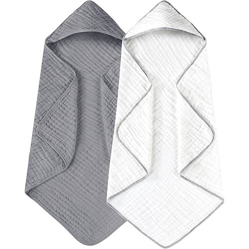 Yoofoss Hooded Baby Towels for Newborn 2 Pack 100% Muslin Cotton Baby Bath Towel with Hood for Babies, Infant, Toddler and Kids, Large 32x32Inch, Soft and Absorbent Newborn Essential