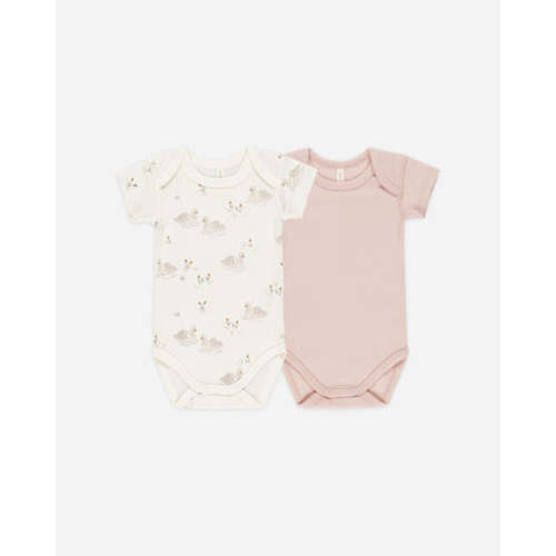 Short Sleeve Bodysuit, 2 Pack || Swans, Bubblegum