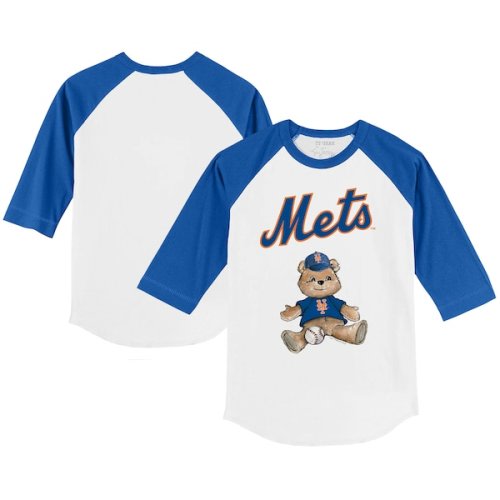 Infant New York Mets Tiny Turnip White/Royal Teddy Boy Raglan 3/4 Sleeve T-Shirt