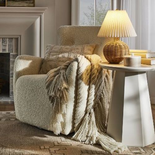 Natural Wicker Table Lamp Brown - Threshold™ designed with Studio McGee: Chic Pleated Drum Shade, ETL Listed